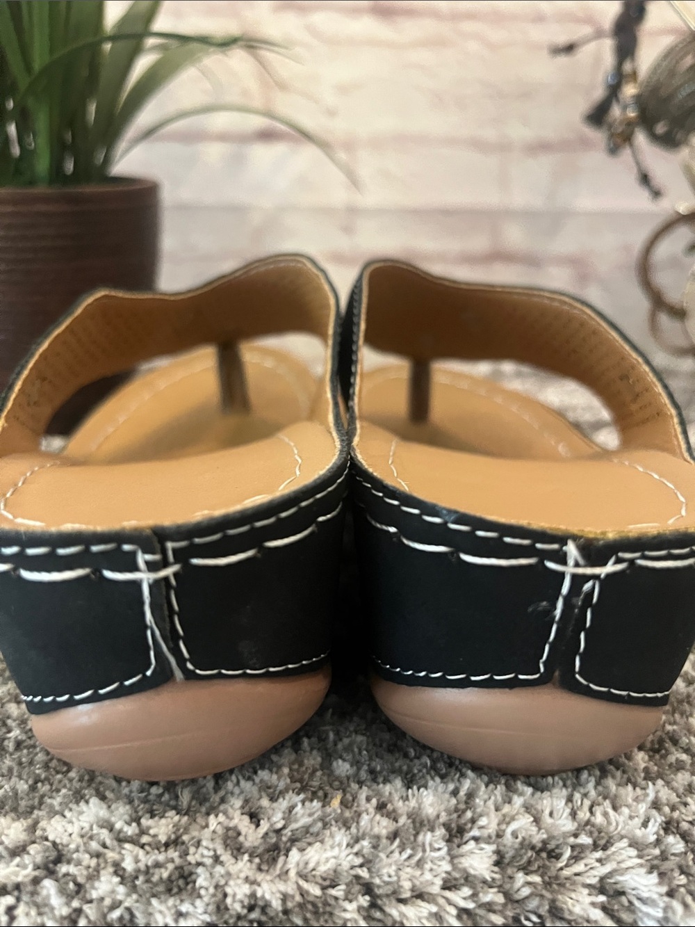 Black and Tan Embellished Thong Sandals - Picture 10 of 10